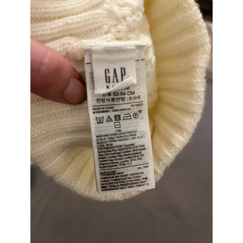 Gap Kids Cream Cable Knit Pom Pom Beanie Hat Off White Acrylic 52-54cm